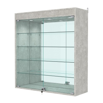 Витрина настенная с регулировочными полками №4-4АГ-РЕГ с зеркалом и с подсветкой, Метрополитан Грей