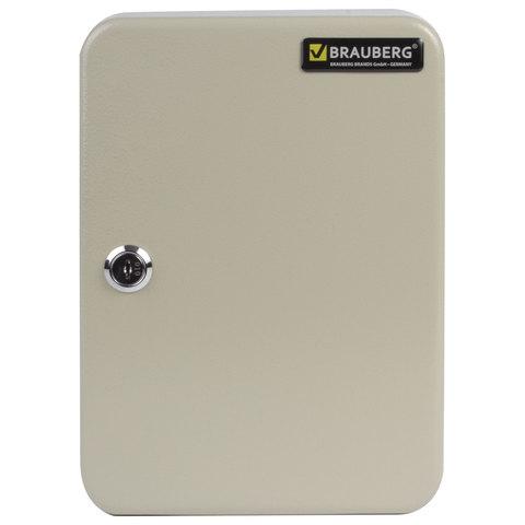 Шкафчик (Ключница) на 48 ключей BRAUBERG, 250х180х80 мм, с замком, +48 брелоков, серый, 290338