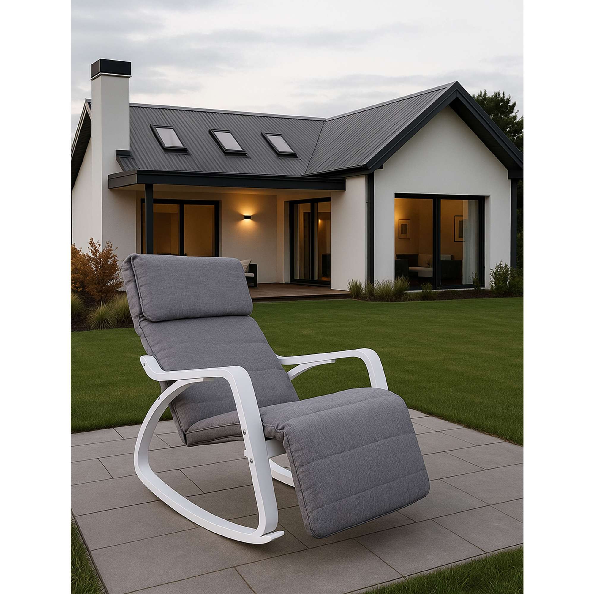 Кресло-качалка SMART, ткань, серый/белый