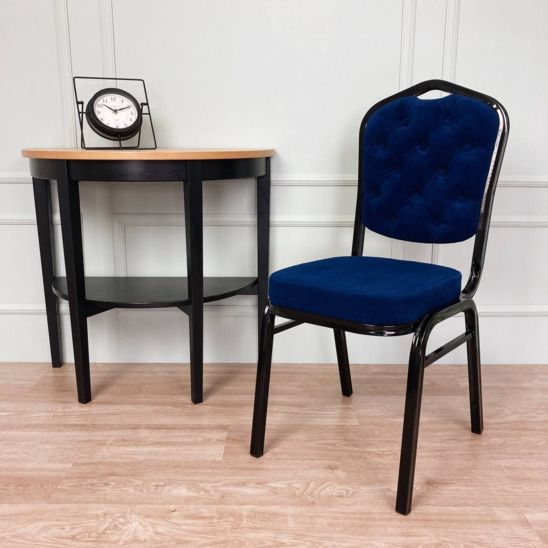 Стул Хит 20мм с каретной стяжкой, золото, кожзам голубой