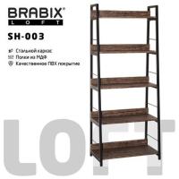 Стеллаж на металлокаркасе BRABIX "LOFT SH-003", 600х350х1500 мм, 5 полок, цвет морёный дуб, 641234