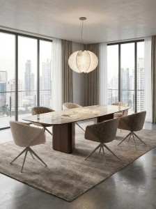 Стол ТЕРРА (TERRA) 240 (360) БЕЖЕВЫЙ МРАМОР TL-331, испанская керамика / Орех, ®DISAUR