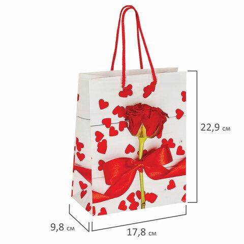 Пакет подарочный 17,8x9,8x22,9 см, ЗОЛОТАЯ СКАЗКА "Роза с лентой", ламинированный, 606574