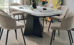 Стол САХАРА 180 цвет БЕЛЫЙ МРАМОР АКТИВНЫЙ , керамика / Черный каркас