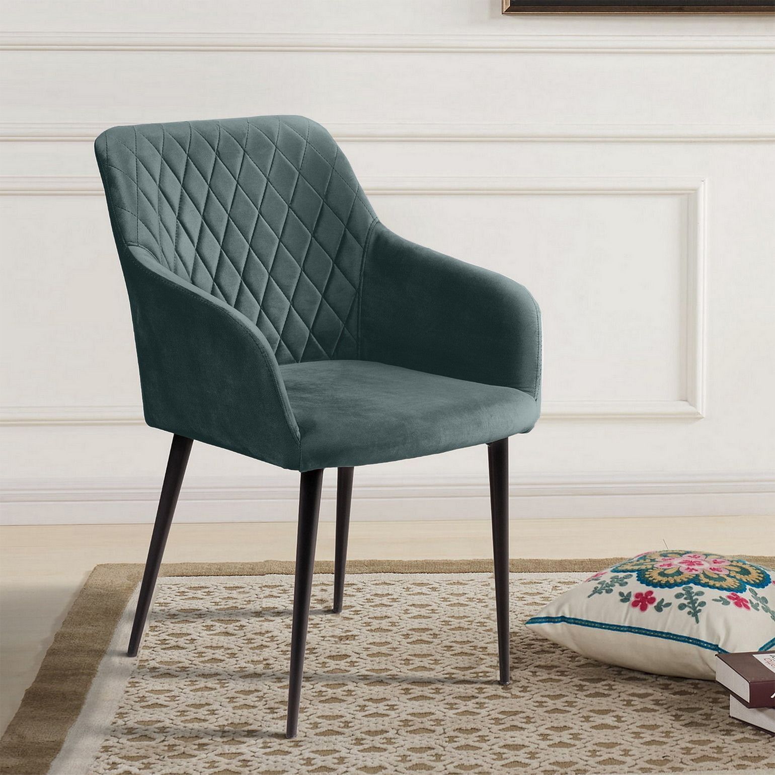 Стул с подлокотниками Роберт, бархат зелёный 19