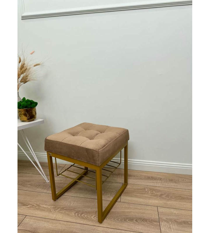 Банкетка Марсей 40-44 с полкой (светло коричневый/золото)