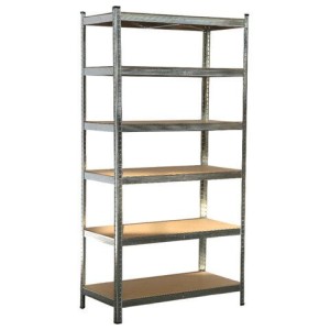 Стеллаж металлический BOOMHOUSE (БУМХАУС) безболтовой, 2000x1000x500 мм, 6 полок МДФ, нагрузка на стеллаж до 875 кг, серебристый, 291416