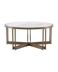 Журнальный столик Алиада 90х90 см светлая керамика сталь шампань