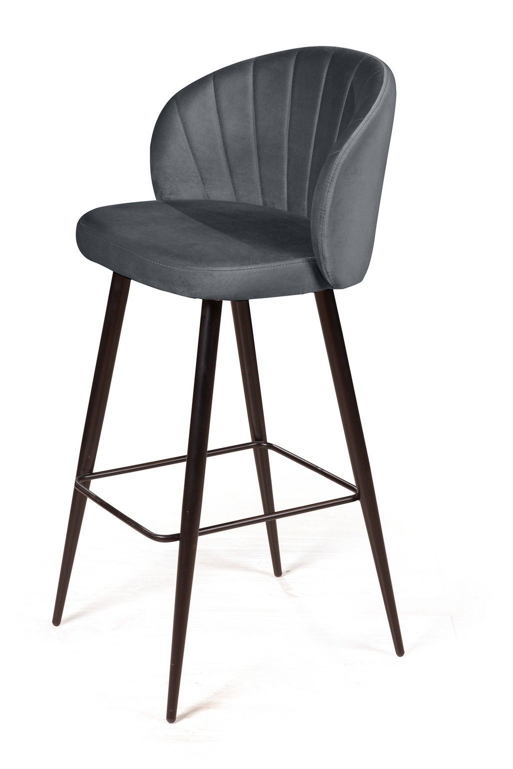 Стул барный Монблан, бархат светло-серый 26 / черный конус