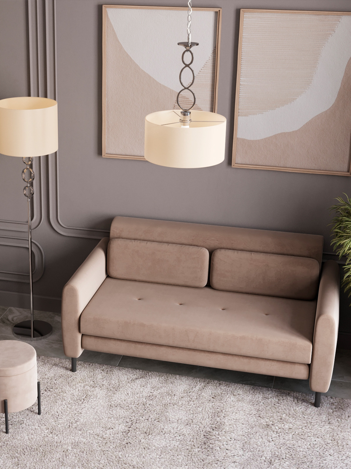 Диван-кровать прямой Барнаби велюр светло-серый