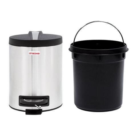 Ведро-контейнер для мусора (урна) с педалью ЛАЙМА "Modern", 5 л, матовое, нержавеющая, 606301