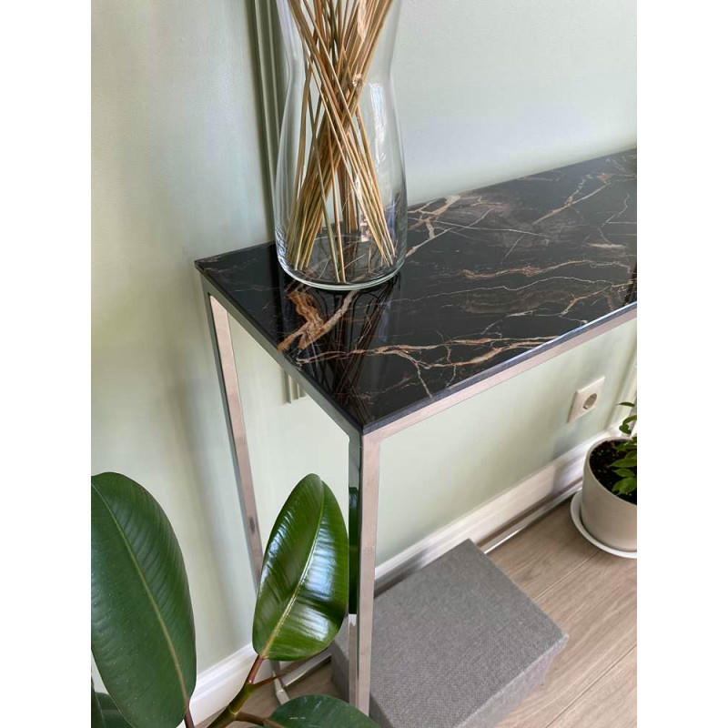 Журнальный столик стекло под мрамор бурый/каркас хром