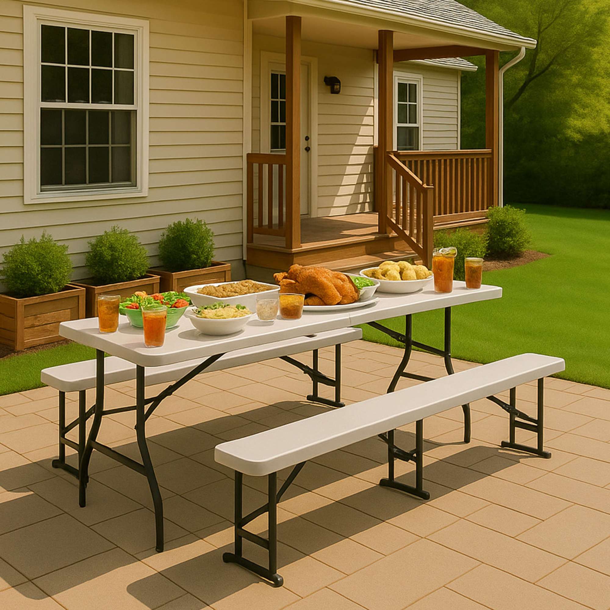 Стол садовый складной, белый, hdpe-пластик, длина 180 см