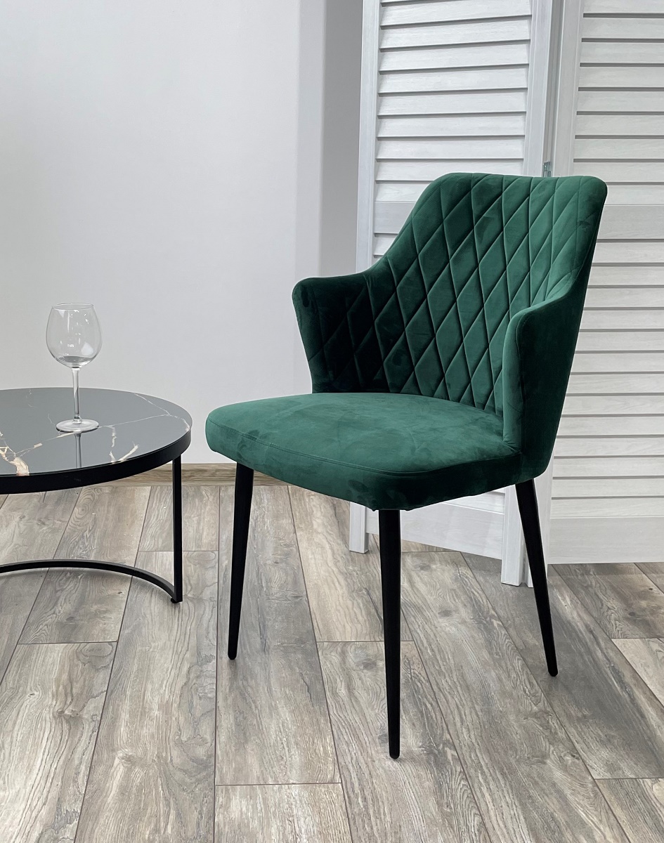 Стул ГЕРМАН (HERMAN) ЗЕЛЕНЫЙ #19, велюр / черный каркас