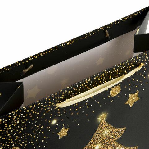Пакет подарочный новогодний 26,5x12,7x33 см ЗОЛОТАЯ СКАЗКА "Midnight Christmas Tree", глиттер, 608230