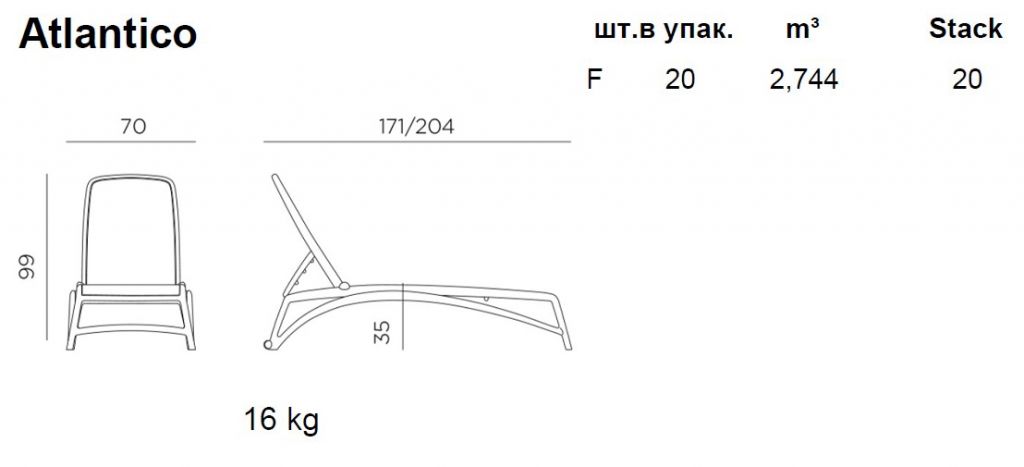 Шезлонг-лежак пластиковый Atlantico тортора, голубой