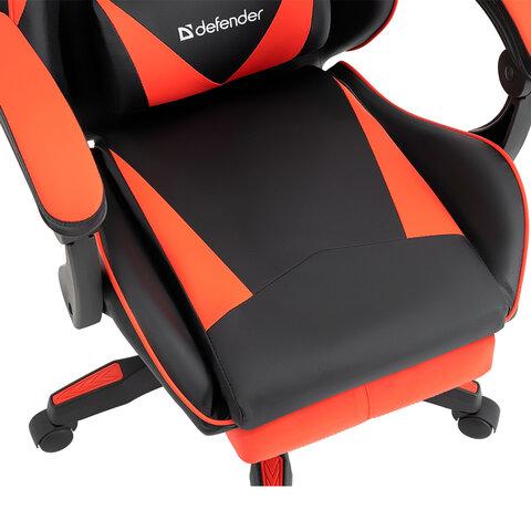 Кресло компьютерное DEFENDER "Tornado", 2 подушки, подставка для ног, экокожа, черное/красное, ш/к 26722, 64057