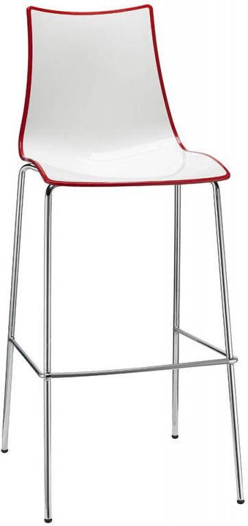 Стул барный пластиковый Zebra Bicolore хром, белый, красный