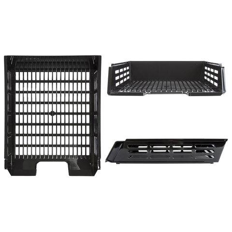 Лоток горизонтальный для бумаг BRAUBERG "Basic", А4 (360х270х75 мм), с пазами, сетчатый, черный, 237011