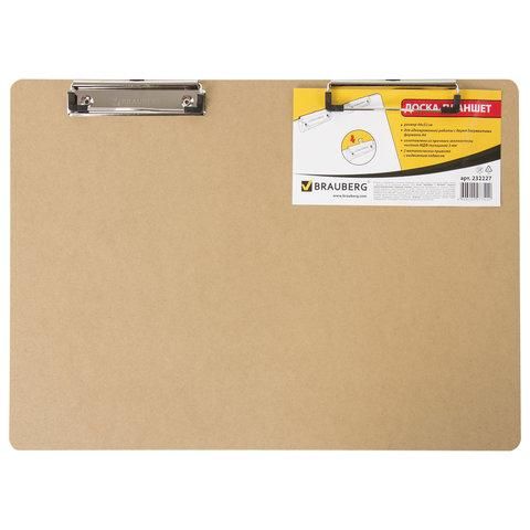 Доска-планшет БОЛЬШОГО ФОРМАТА (440х320 мм), А3, BRAUBERG "Eco" с двумя прижимами, МДФ, 3 мм, 232227