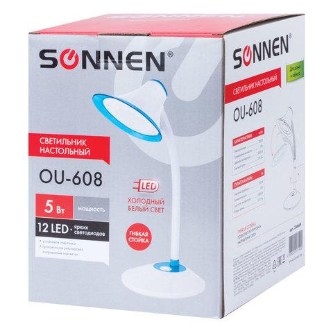 Настольная лампа / светильник SONNEN OU-608, на подставке, светодиодная, 5 Вт, белый/синий, 236669