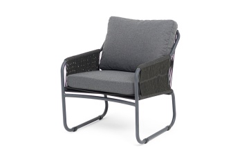 "Ането" кресло плетеное из роупа, каркас алюминий темно-серый (RAL7024) муар, роуп темно-серый круглый, ткань темно-серая 027цвет Темно-серый