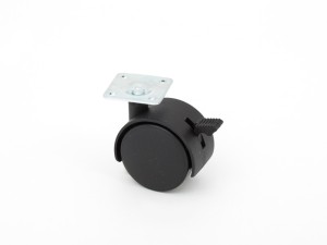 Опора колёсная D50 чёрная, на площадке со стопором, TWPB-50
