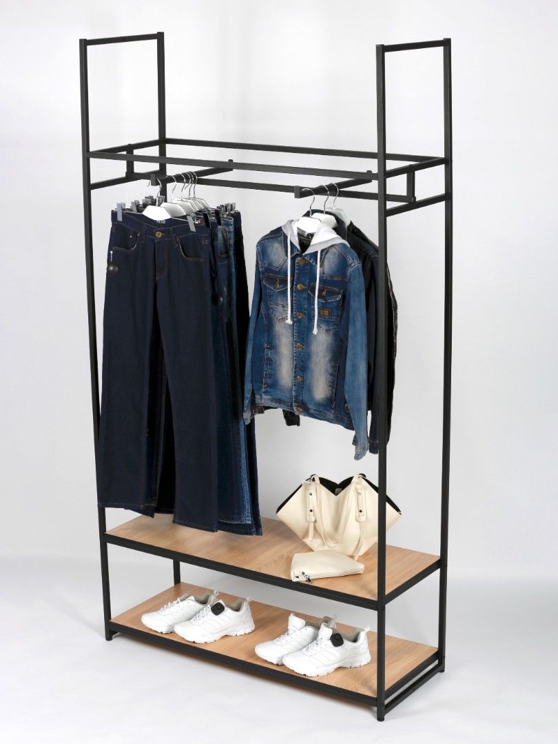 Стеллаж для одежды в стиле Лофт A22120-06-ЧДС (220х120х45)