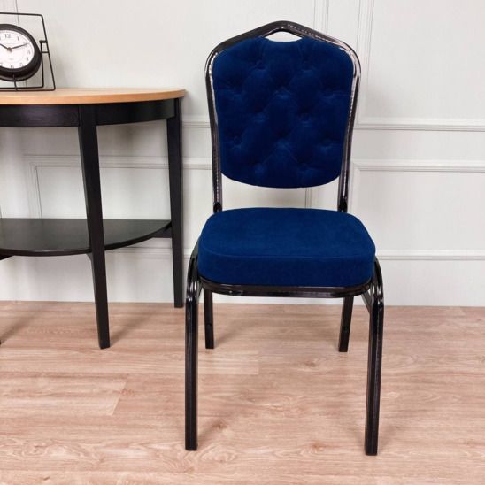 Стул Хит 20мм с каретной стяжкой, золото, кожзам голубой