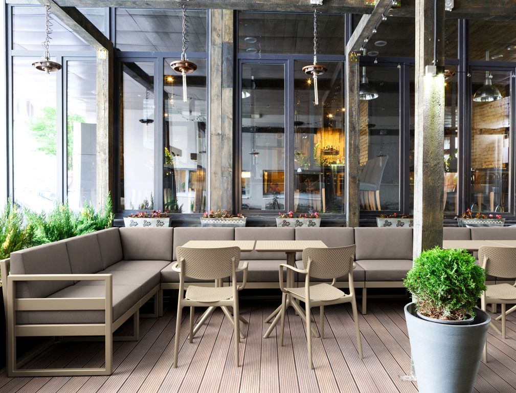 Комплект угловой пластиковой мебели Mykonos бежевый, светло-коричневый