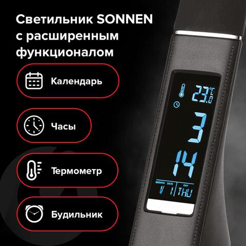 Настольная лампа / светильник SONNEN SM-01B на подставке, LCD-экран, СВЕТОДИОДНАЯ, 5 Вт, черный, 238232