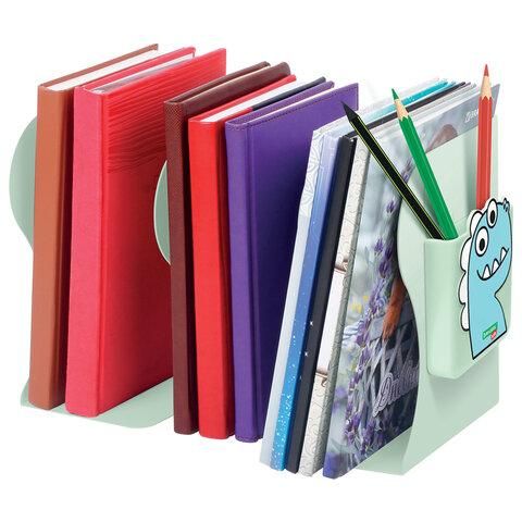 Подставка-держатель для книг и учебников BRAUBERG KIDS "Dino", с органайзером, раздвижная, металлическая, 238067