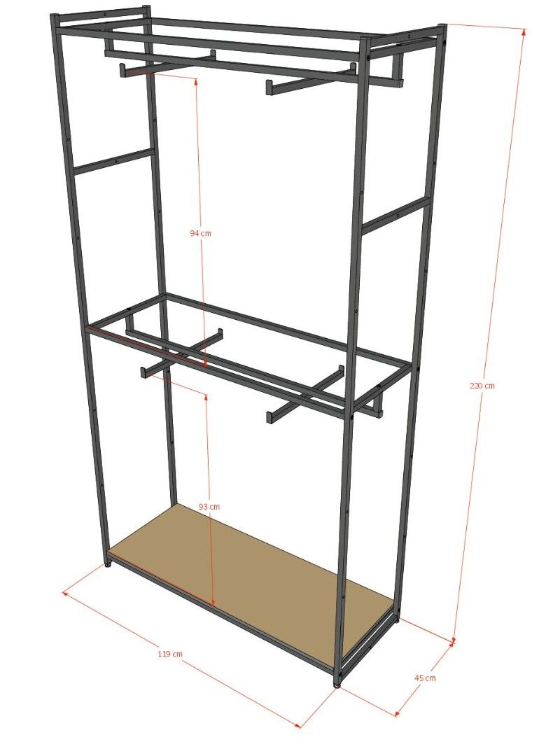 Стеллаж для одежды в стиле Лофт A22120-03-ЧЧ 220х120х45