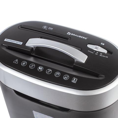 Уничтожитель (шредер) BRAUBERG S8, 4 уровень секретности, фрагменты 4х18 мм, 8 листов, 16 л, CD, 530962