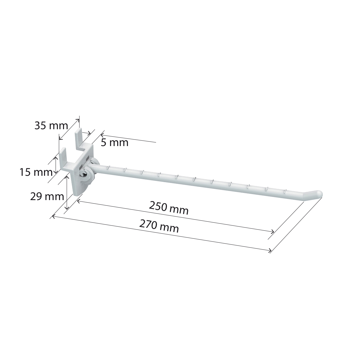 Крючок одинарный SINGLE HOOK-EP-250, белый, на экономпанель, длина 250 мм