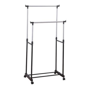 Вешалка для плечиков двухъярусная BOOMHOUSE (БУМХАУС) GR-003 (900-1600x800x400 мм), пластик/металл, черный/хром, 701438
