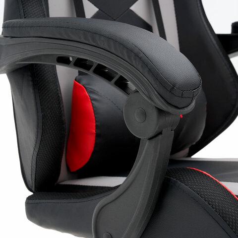 Кресло компьютерное CROMEX "Quantum GM-155 RGB", подсветка, две подушки, экокожа, черное/красное/серое, 532955