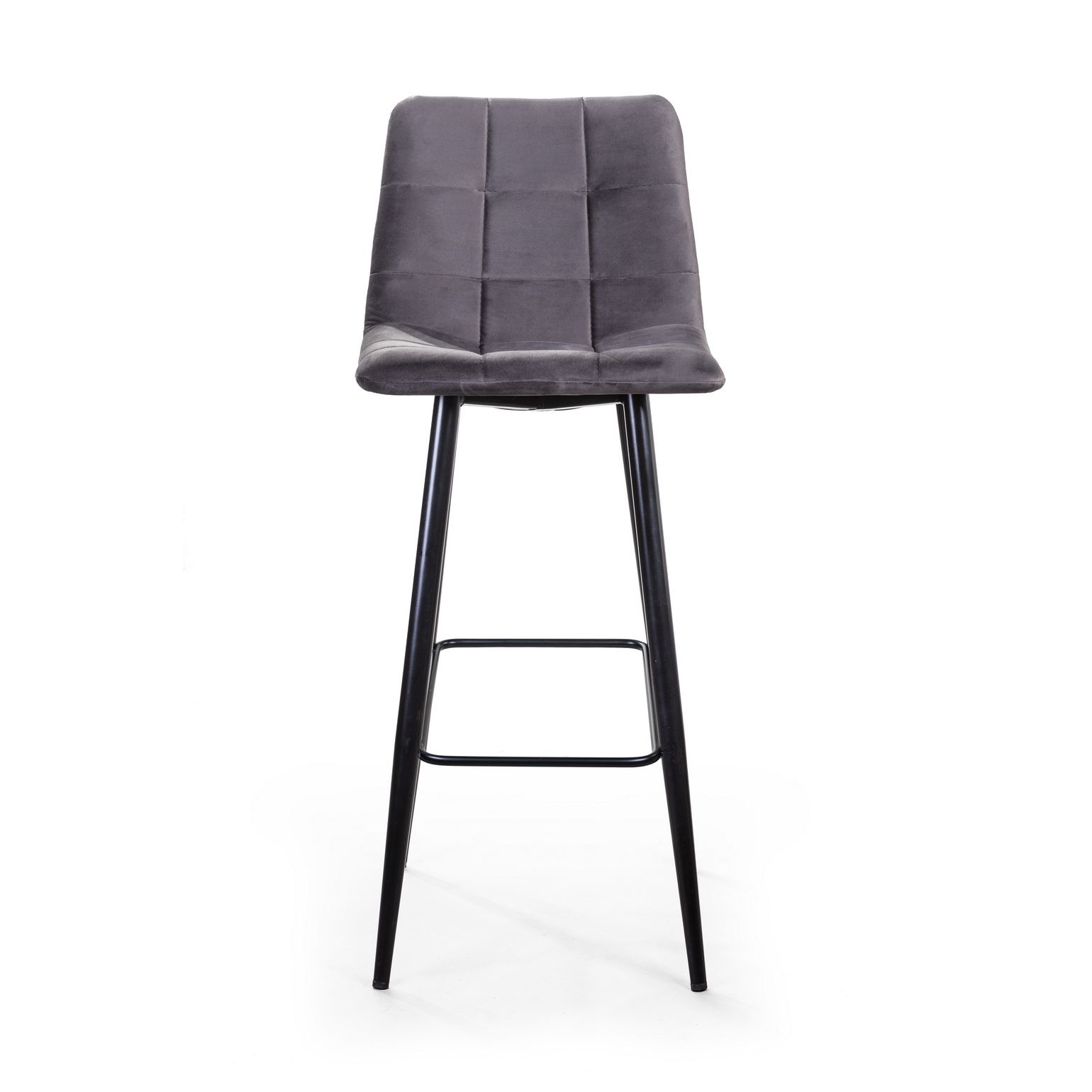 Стул барный Уно, бархат серый 27 / чёрный конус