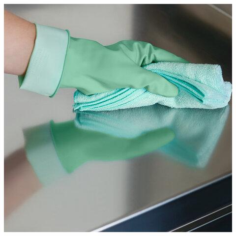 Перчатки VILEDA многоцелевые латексные, МНОГОРАЗОВЫЕ, х/б напыление, ПРОЧНЫЕ, M (средний), зеленый, 174363