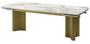 Стол АДАЖИО-2 240 (320) см цвет АРКТИКА (ARCTIC OCEAN), керамика / Золотой каркас