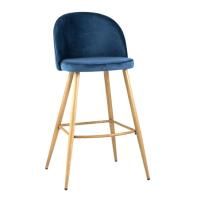Стул барный Лион, голубой велюр