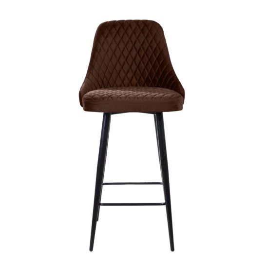 Стул барный William, бархат коричневый / черный конус