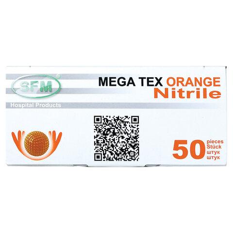 Перчатки нитриловые сверхпрочные с текстурой SFM MEGA TEX ORANGE, Германия, 25 пар (50 штук), размер L, ЧЗ, 4036534914205