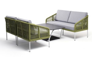 "Канны" лаунж-зона 4-местная из роупа со столом "Глория" (серый гранит)