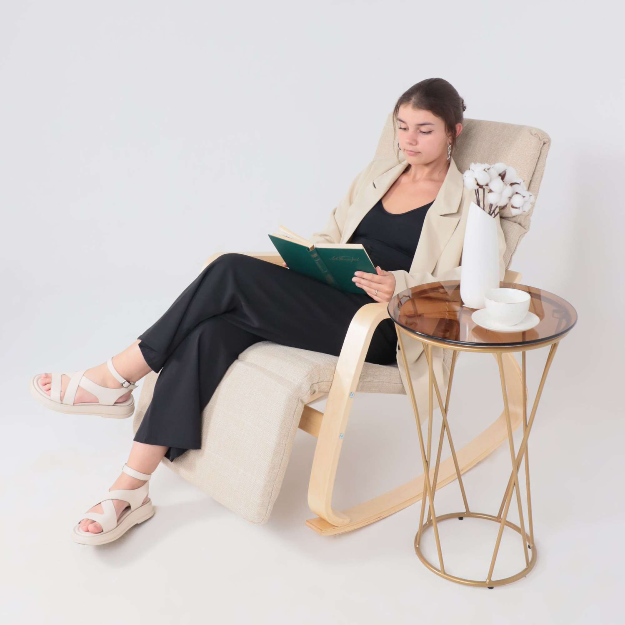 Кресло-качалка Smart, бежевый, ткань