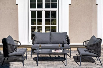 "Милан" лаунж-зона 4-местная плетеная из роупа (веревки), каркас алюминиевый темно-серый, роуп темно-серыйцвет Темно-серый