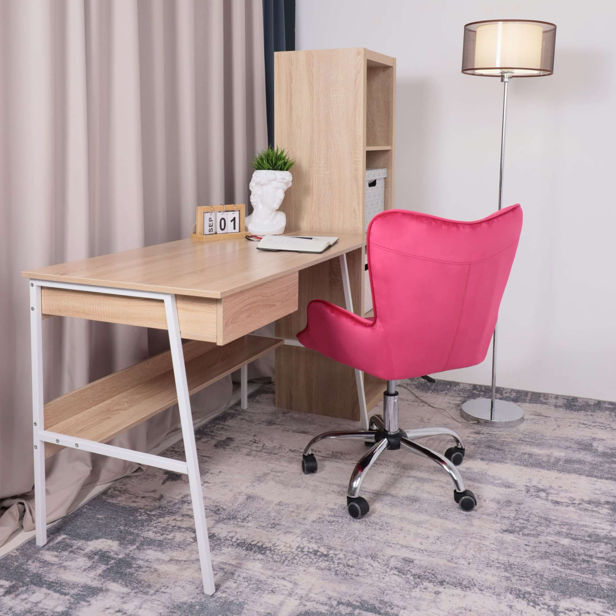 Кресло поворотное Bella, фуксия, велюр