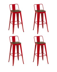 Стул барный TOLIX со спинкой красный глянцевый + темное дерево KD 4 шт.