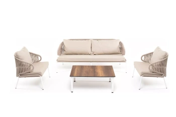 "Милан" лаунж-зона 5-местная плетеная из роупа (веревки), каркас алюминиевый белый, роуп бежевыйцвет Бежевый