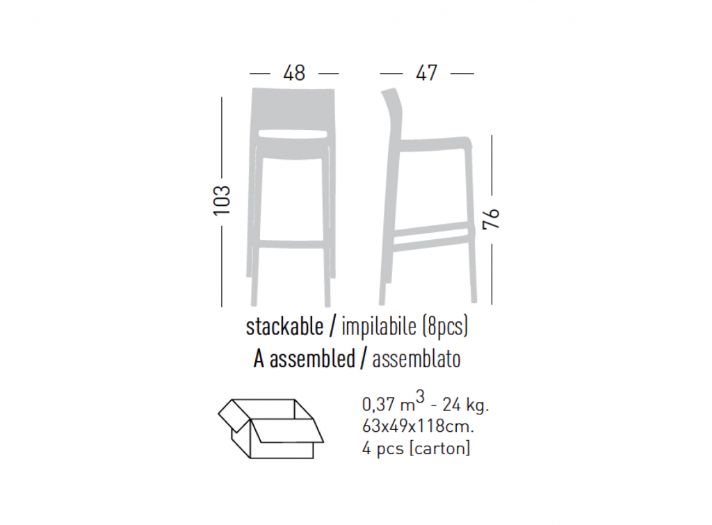 Стул пластиковый барный Bakhita 76 серый